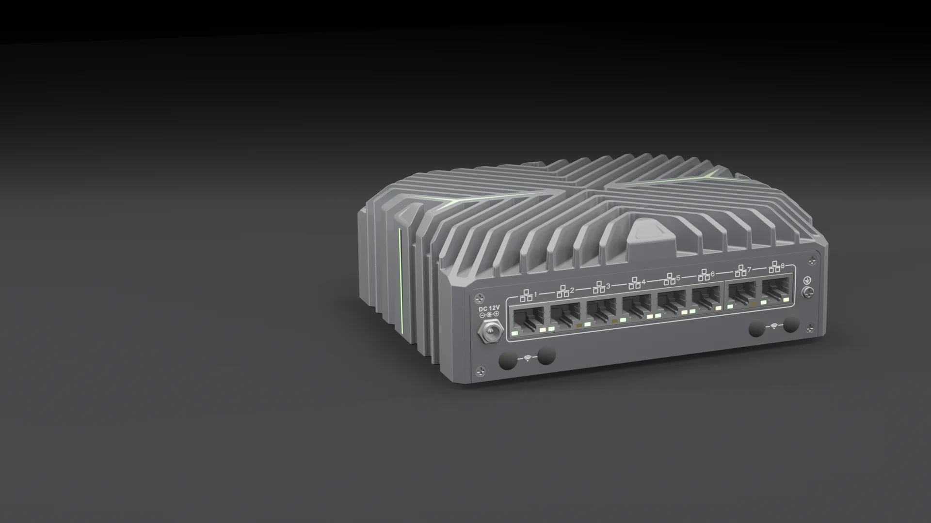 IWILL Nano-N3281 се включва — светват 8 LAN порта