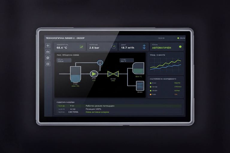 монтиран на стена HMI панел с екран на SCADA система